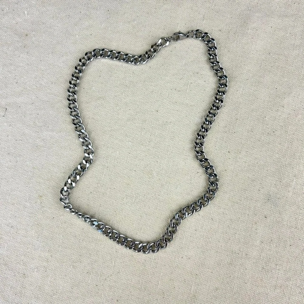 Vintage Y2K silver cuban link cyber punk style necklace emo goth 7mm